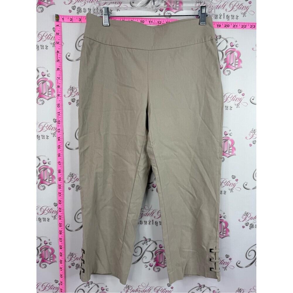 Denver Hayes capri pants corset tie detail hem Khaki Cropped Dress Pants